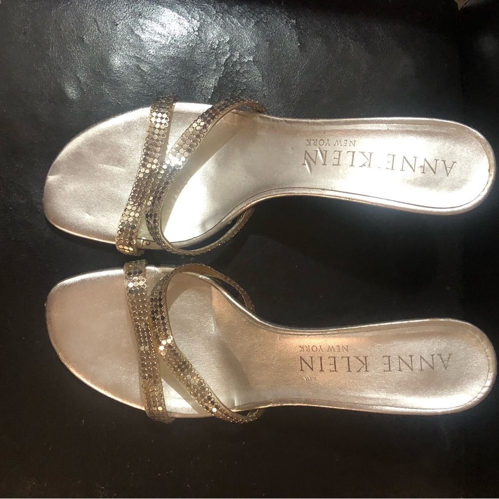 Anne Klein Silver Sequin Slide Sandals 7 1/2